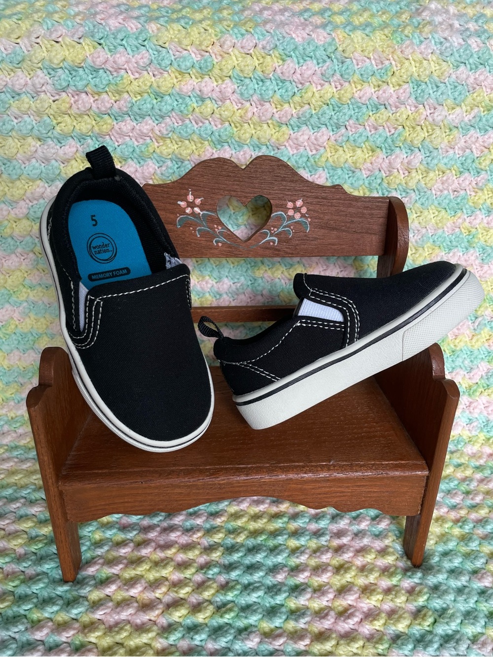 wonder nation Black Slip-On Canvas Sneakers with White Soles